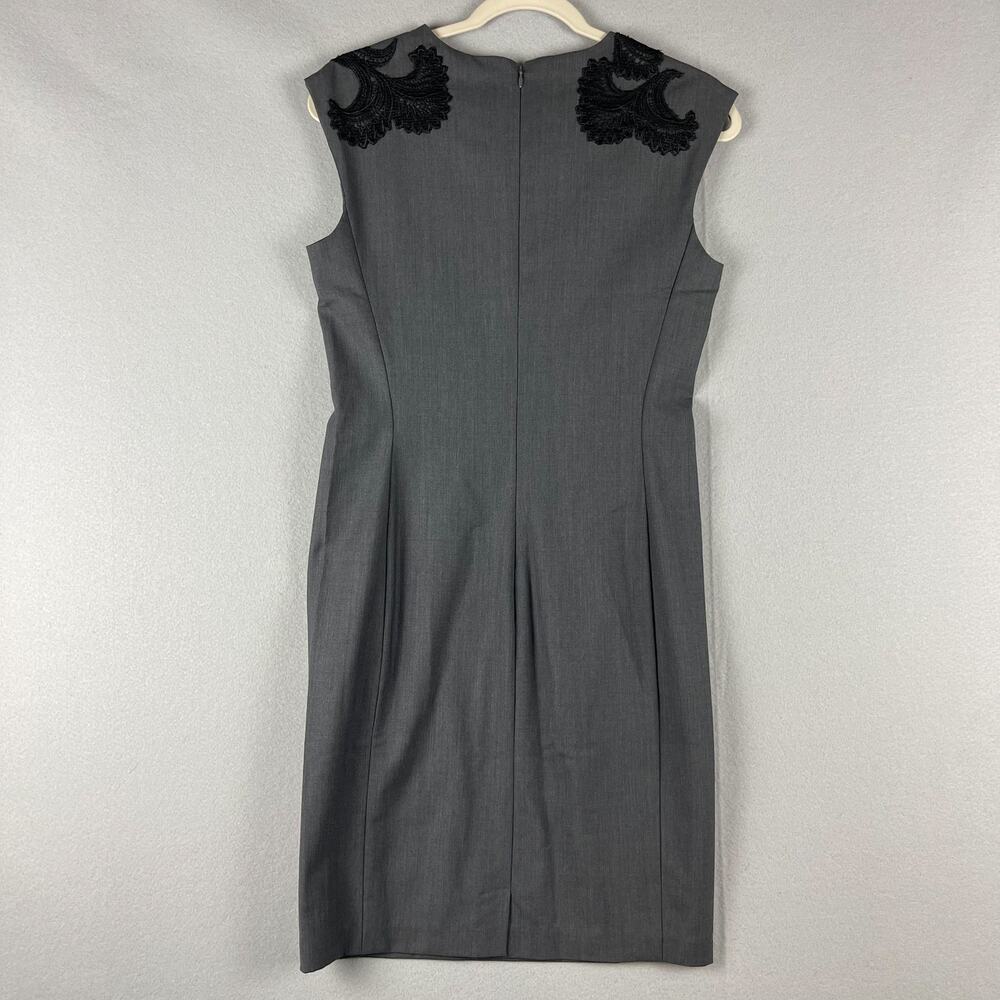 Josie Natori Wool Blend Sheath Dress Women 6 Lace Career Witchy Dark Academia - Picture 8 of 14